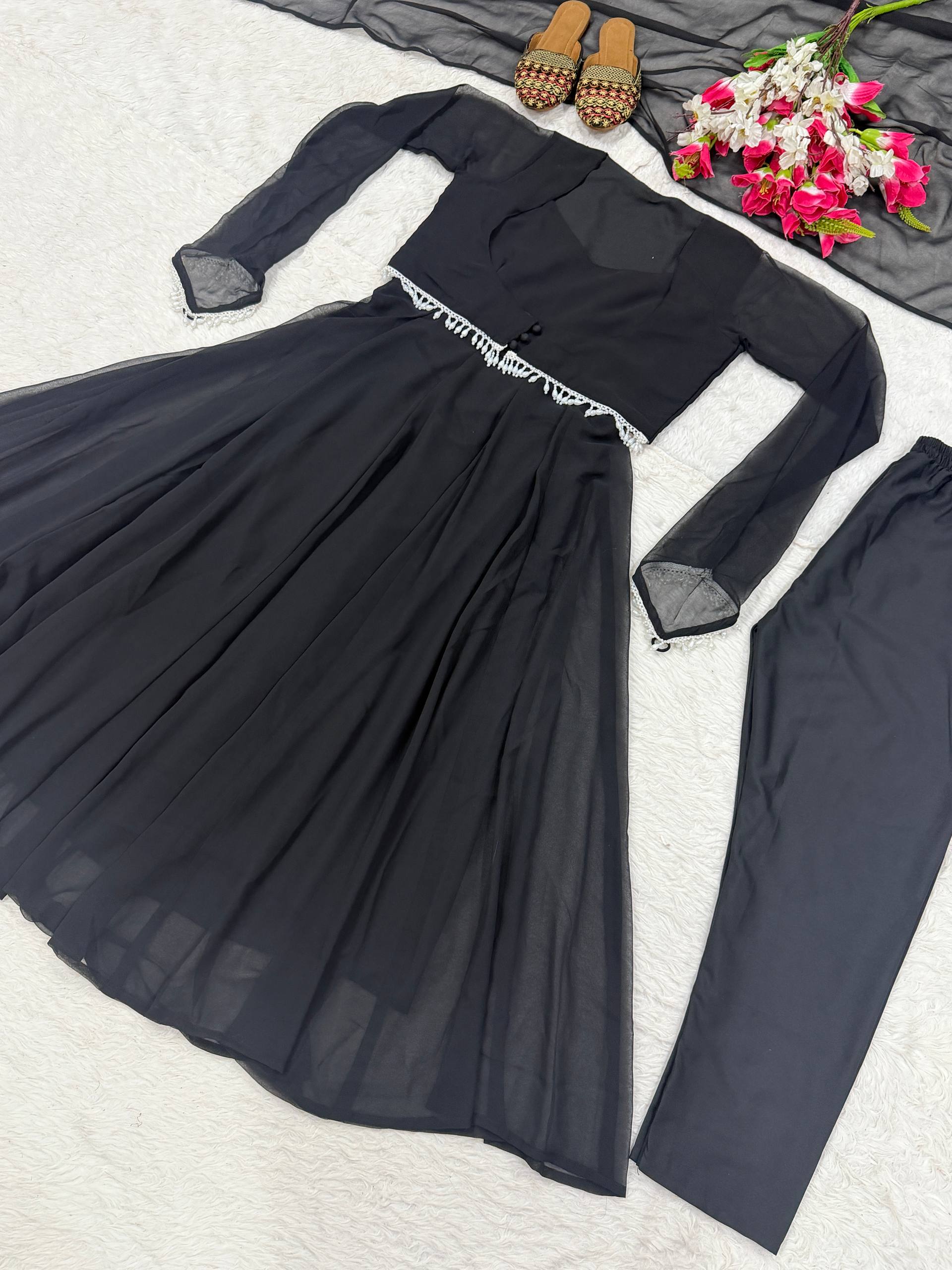Deep Onyx Sheer-Sleeve Heritage Ensemble